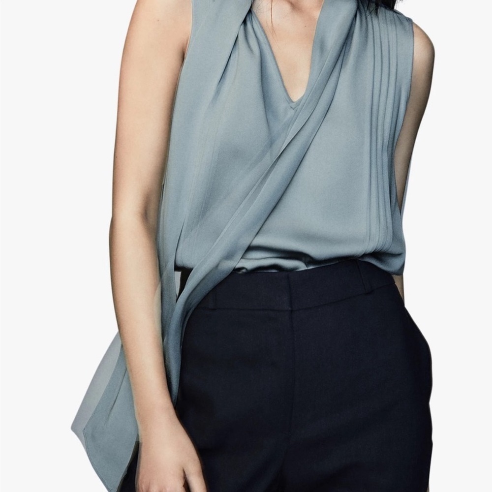 Reiss Pale Blue Sleeveless Tie-Neck Blouse - Picture 3 of 12